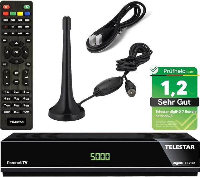 Telestar DVB-T2-Receiver-Bündel mit Antenne und HDMI-Kabel
