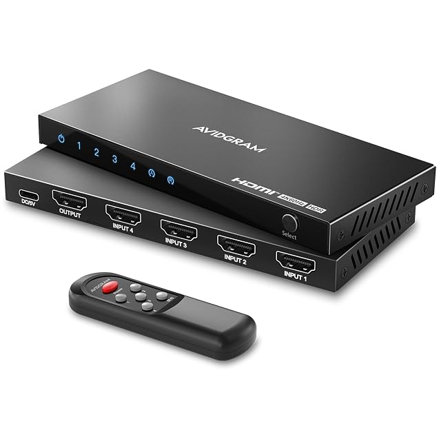 AVIDGRAM HDMI-2.0b-Umschalter mit 4 Anschlüssen und Infrarot-Fernbedienung