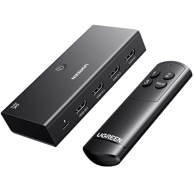 UGREEN HDMI-Umschalter, 3 auf 1, mit Infrarot-Fernbedienung